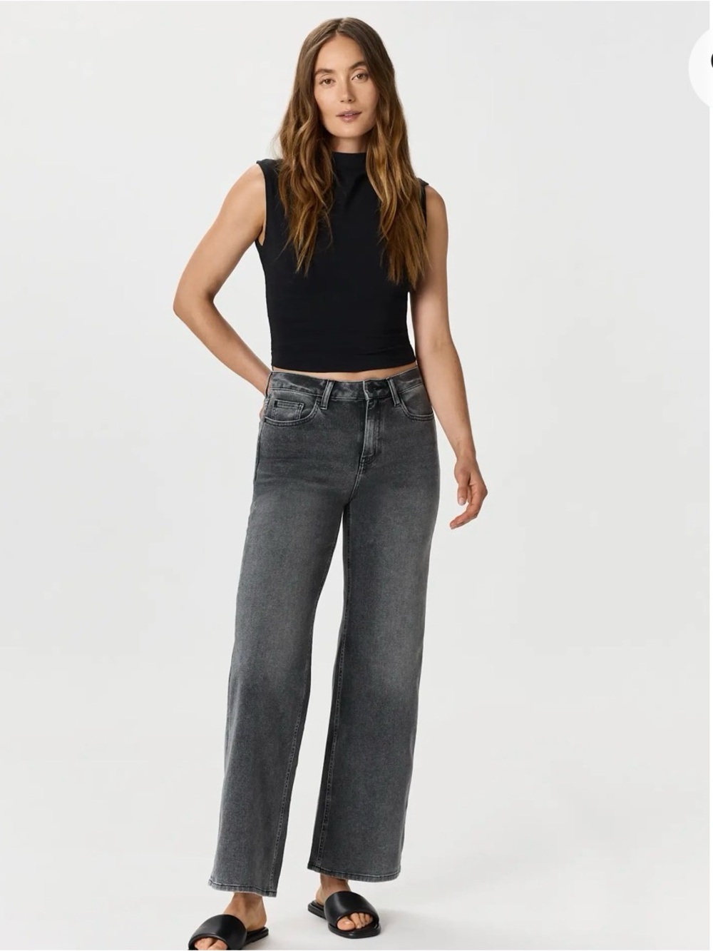 Quince Bella Stretch Wide Leg Washed Black High-Rise Wide Leg Jeans - Picture 2 of 11